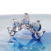 Clear CZ peardrop crown earrings by Body Clickers with push fit titanium flatback in 14g to 20g, showcasing elegant jewelry design.
