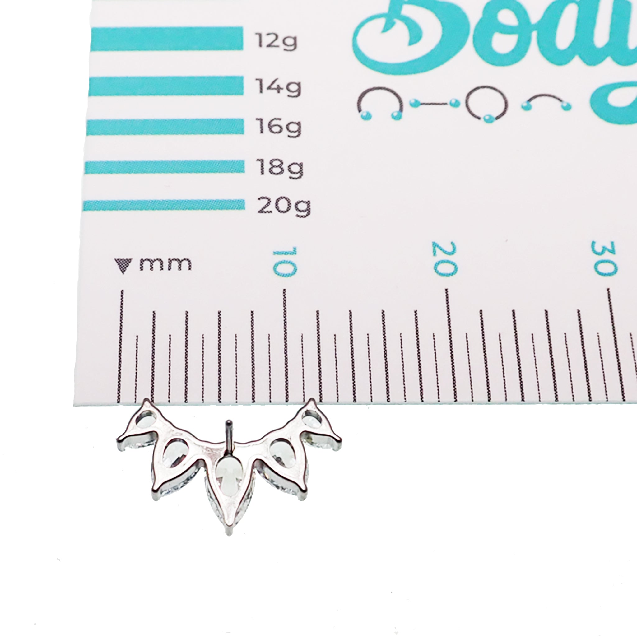 Clear CZ peardrop crown push fit titanium earrings in 14g to 20g, featuring flatback design by Body Clickers.
