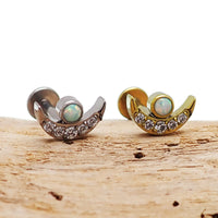 Titanium Clear CZ & Fire Opal Push Fit Piercing - 20g, 18g, 16g, 14g - Body Clickers Body Jewelry