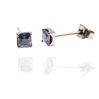 Pair of Square CZ Titanium Earrings by Body Clickers featuring amethyst-colored gemstones and sleek modern design.