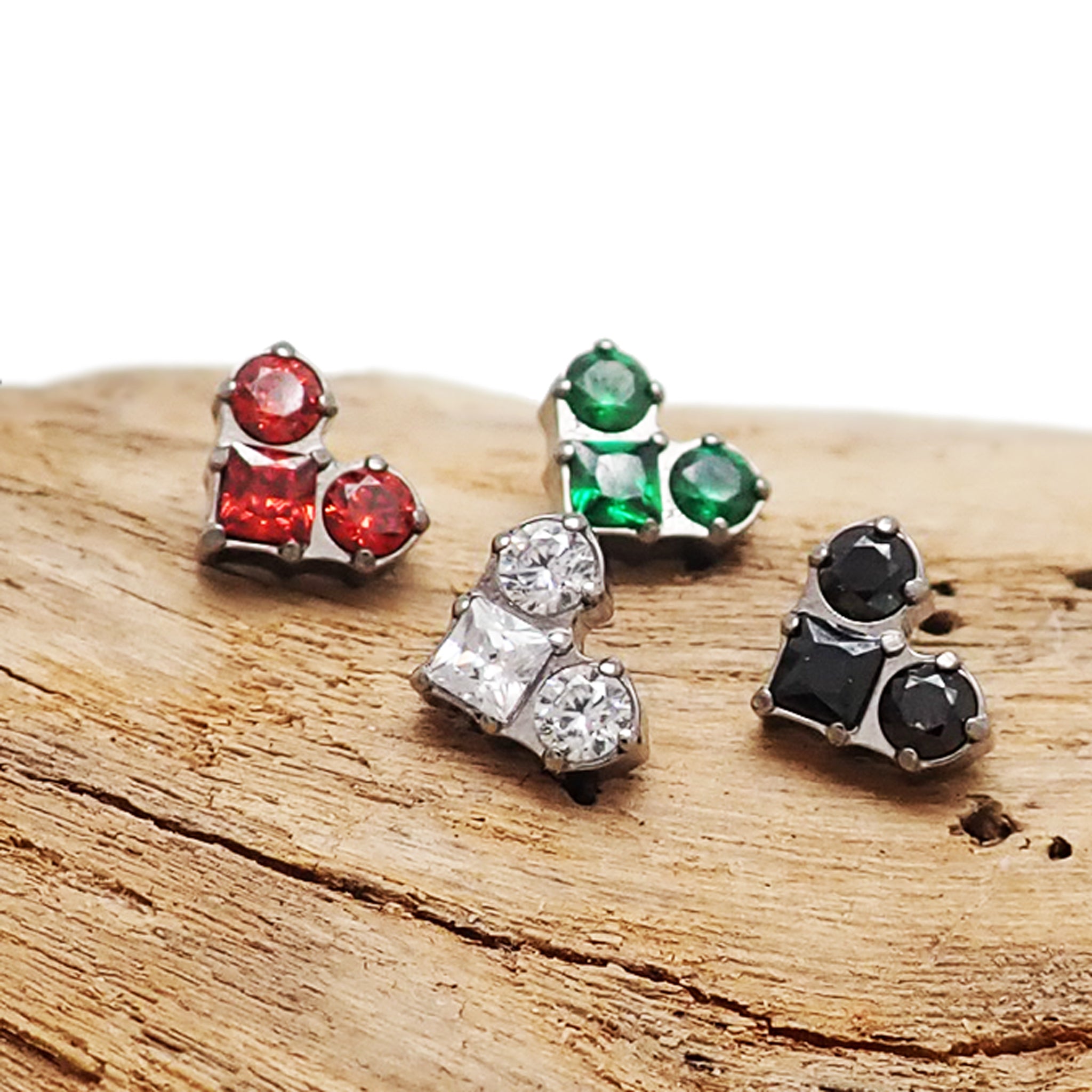 Titanium CZ Love Heart flatback earrings in 14g, 16g, or 18g with sparkling cubic zirconia stones, from Body Clickers.