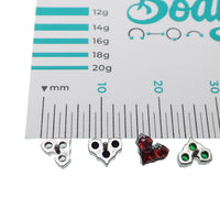 Titanium CZ Love Heart flatback earrings in 14g, 16g, 18g sizes, from Body Clickers, featuring sparkling heart-shaped design.