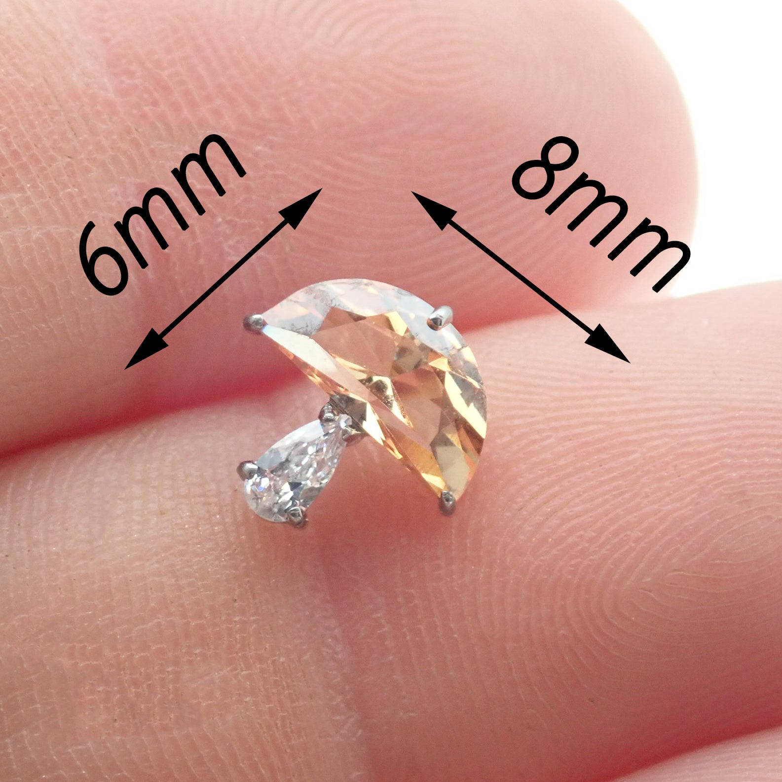 Titanium Flat Back Helix earring with champagne mushroom CZ, available in 14g, 16g, and 18g from Body Clickers.