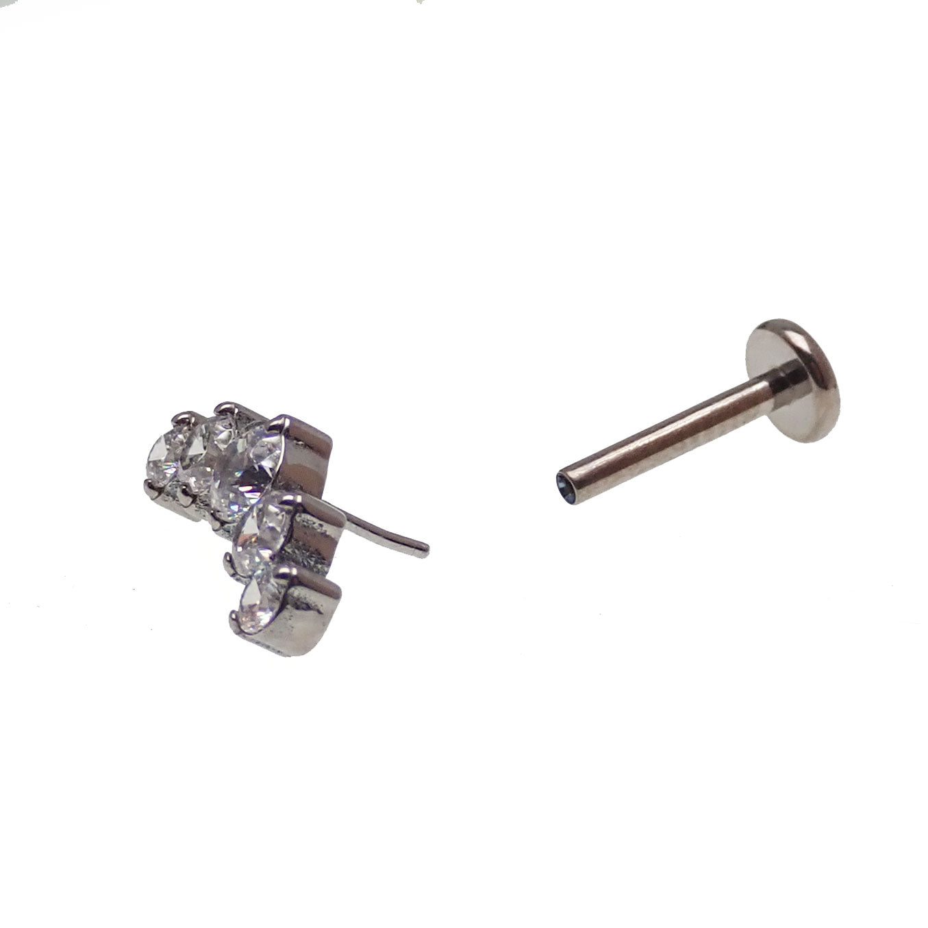 Titanium Push Fit Blaze CZ helix piercing in flat back helix style by Body Clickers, 20g, 6mm length, with sparkling CZ stone.