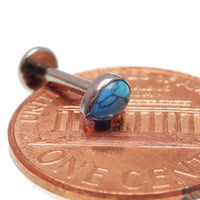 Titanium turquoise tear drop flat back labret by Body Clickers, 18g, 1mm thickness, 6mm length, with smooth tear shape.