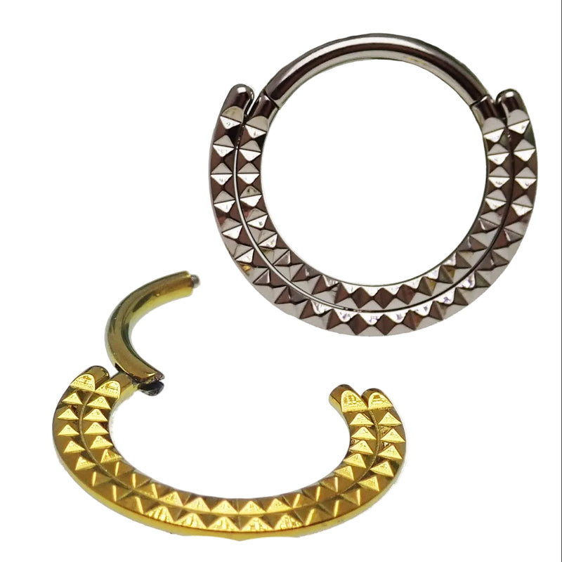 Hinged Body Clickers Double Pyramid Septum Clicker 16g with 8mm diameter, made by Body Clickers, for nose piercing jewelry.