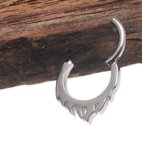 Hinged Flaming Fire Titanium Clicker 16g by Body Clickers, with fiery design and 8mm size for body jewelry piercing.