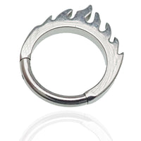 Flaming Fire Titanium Hinged Clicker by Body Clickers, 16g, with fiery flame design and 8mm gauge for body piercing jewelry.