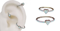 Titanium Heart Opal Hinged Clicker earring by Body Clickers, 16g, featuring a heart-shaped opal gemstone and sleek design.