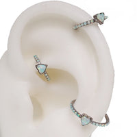 Titanium heart-shaped opal hinged clicker earring in 16g body jewelry by Body Clickers with 8mm size.