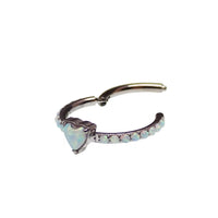 Titanium Heart Opal Hinged Clicker earring by Body Clickers, 16g, with an 8mm heart-shaped opal gemstone.