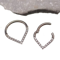 Hinged Triangle Pave Heart Septum Clicker in 16g by Body Clickers, featuring a heart-shaped pave design and 8mm size.
