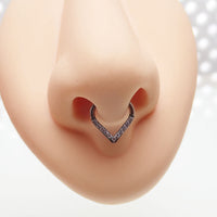 Hinged Triangle Pave Heart Septum Clicker in 16g by Body Clickers, featuring a gold-tone heart design and secure click closure.