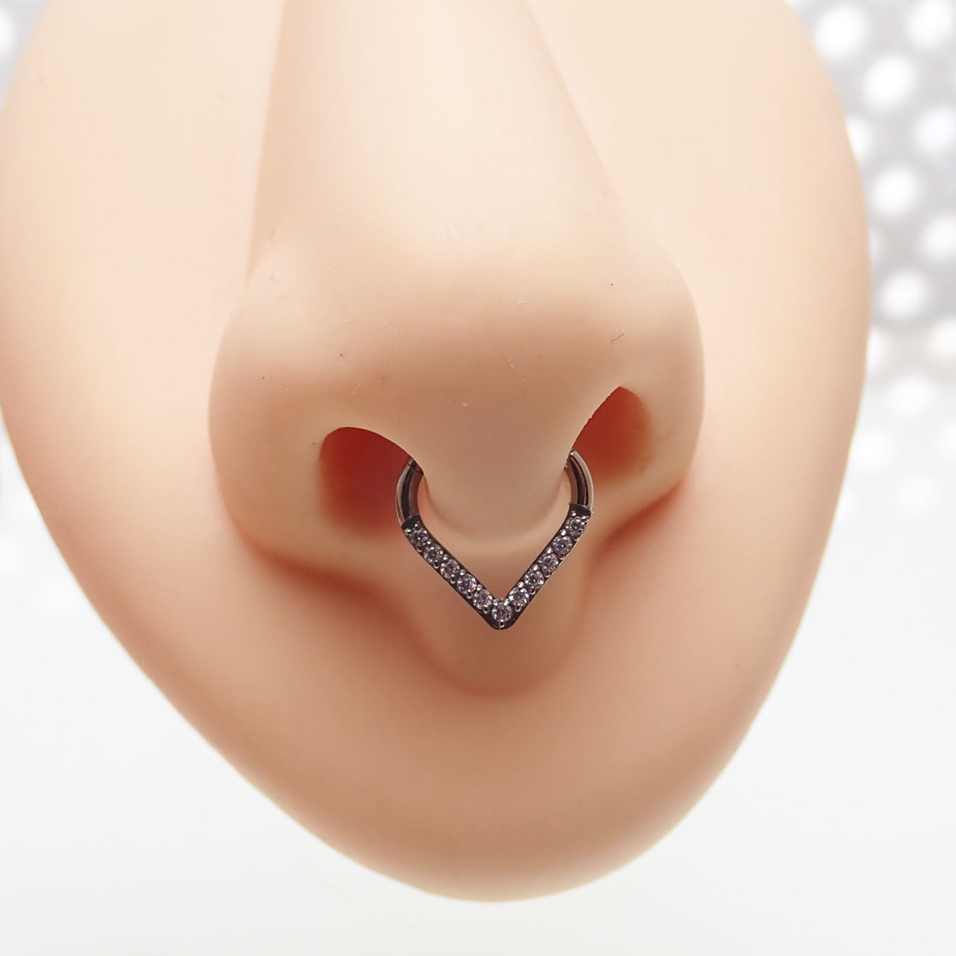 Hinged Triangle Pave Heart Septum Clicker in 16g by Body Clickers, featuring a gold-tone heart design and secure click closure.