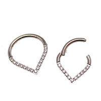 Hinged Triangle Pave Heart Septum Clicker in 16g by Body Clickers, featuring a heart-shaped pave design and 8mm size.