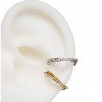 Hinged Twisted CZ Double Row Clicker piercing in 16g, featuring a sleek body clickers design with sparkling cubic zirconia stones.