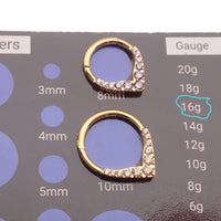 Gold titanium hinged clicker earring with septum and daith piercing design, 16g, by Body Clickers with 8mm to 10mm size.