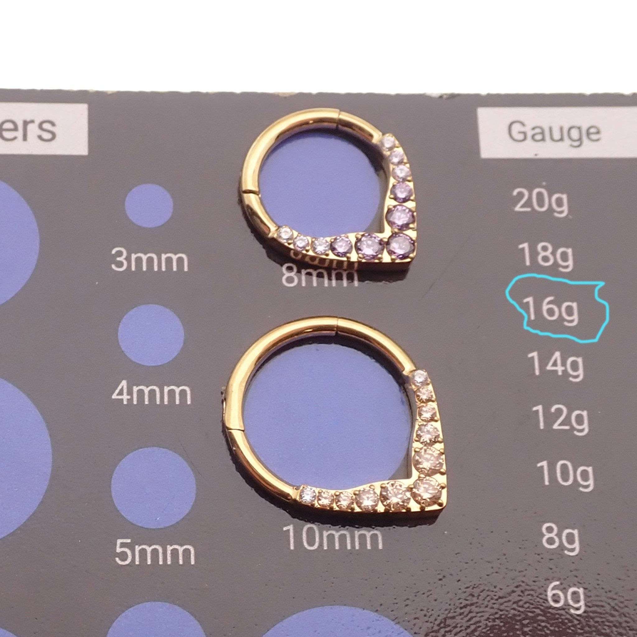 Gold titanium hinged clicker earring with septum and daith piercing design, 16g, by Body Clickers with 8mm to 10mm size.