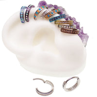 Huggie-style 10mm titanium hinged clicker from Body Clickers with bubblegum opal design, 16g jewelry for piercings.