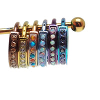 Huggie-style 10mm titanium hinged clicker from Body Clickers with bubblegum opal design, 16g body jewelry for piercings.