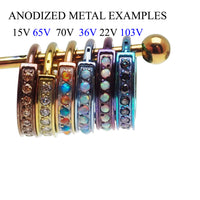Huggie-style 10mm titanium hinged clicker from Body Clickers with bubblegum opal design, 16g body jewelry for piercings.
