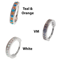 Huggie-style 10mm titanium hinged clicker from Body Clickers with bubblegum opal design, 16g body jewelry for piercings.