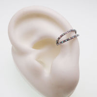Opal and cubic zirconia spread titanium hoop earring, 16g hinged clicker design by Body Clickers.