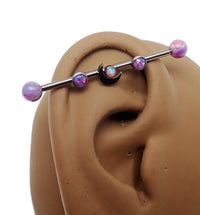 Deluxe Multi Lavender Opal Moon Body Clickers industrial scaffold piercing jewelry in 14g with 32mm gauge.