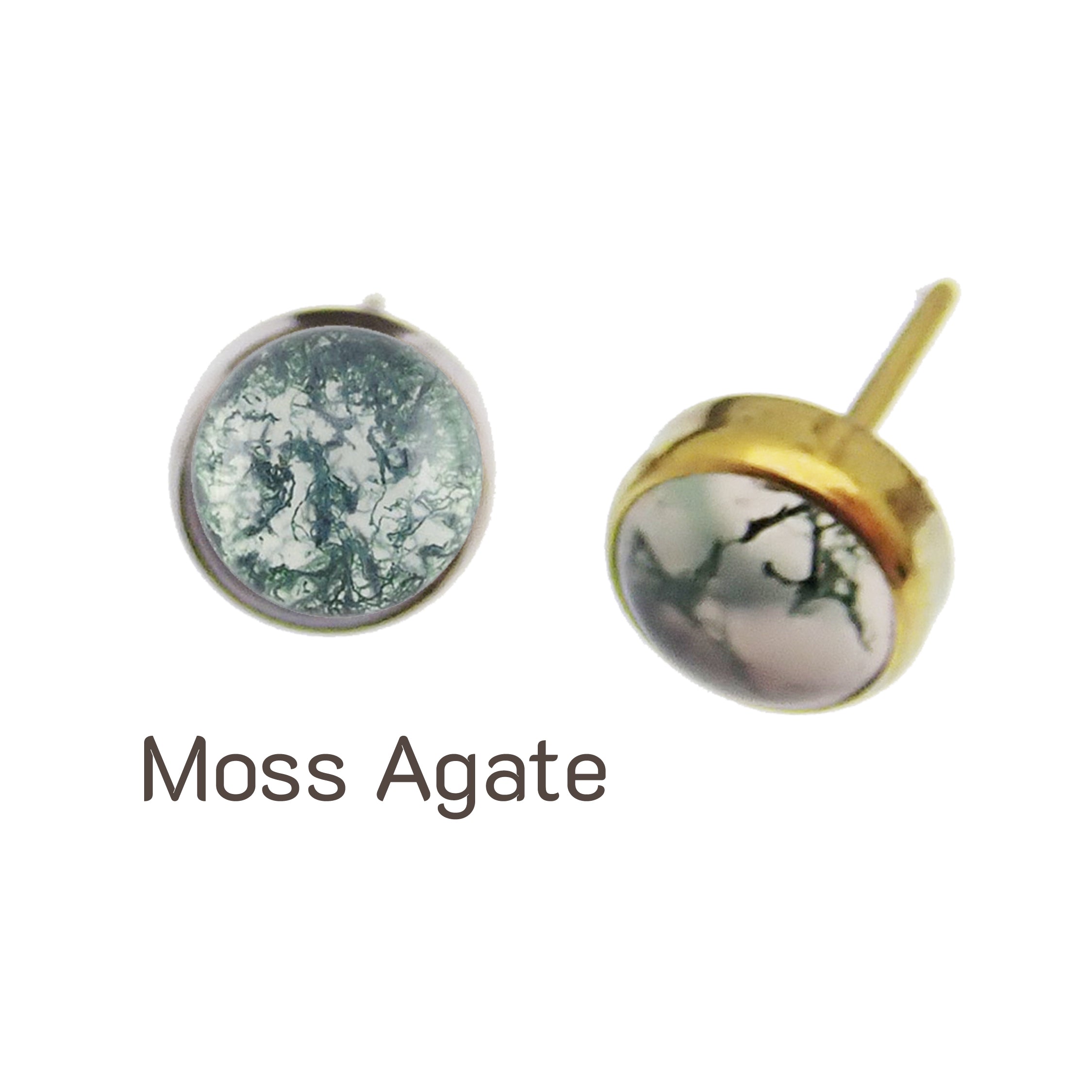 Close-up of Body Clickers Moss Agate and Tourmalated Quartz titanium push fit top jewelry piece with intricate stone details.