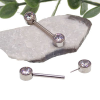 Titanium push fit nipple piercing jewelry with cubic zirconia accents, 12 gauge, 5mm and 12mm sizes, by Body Clickers.