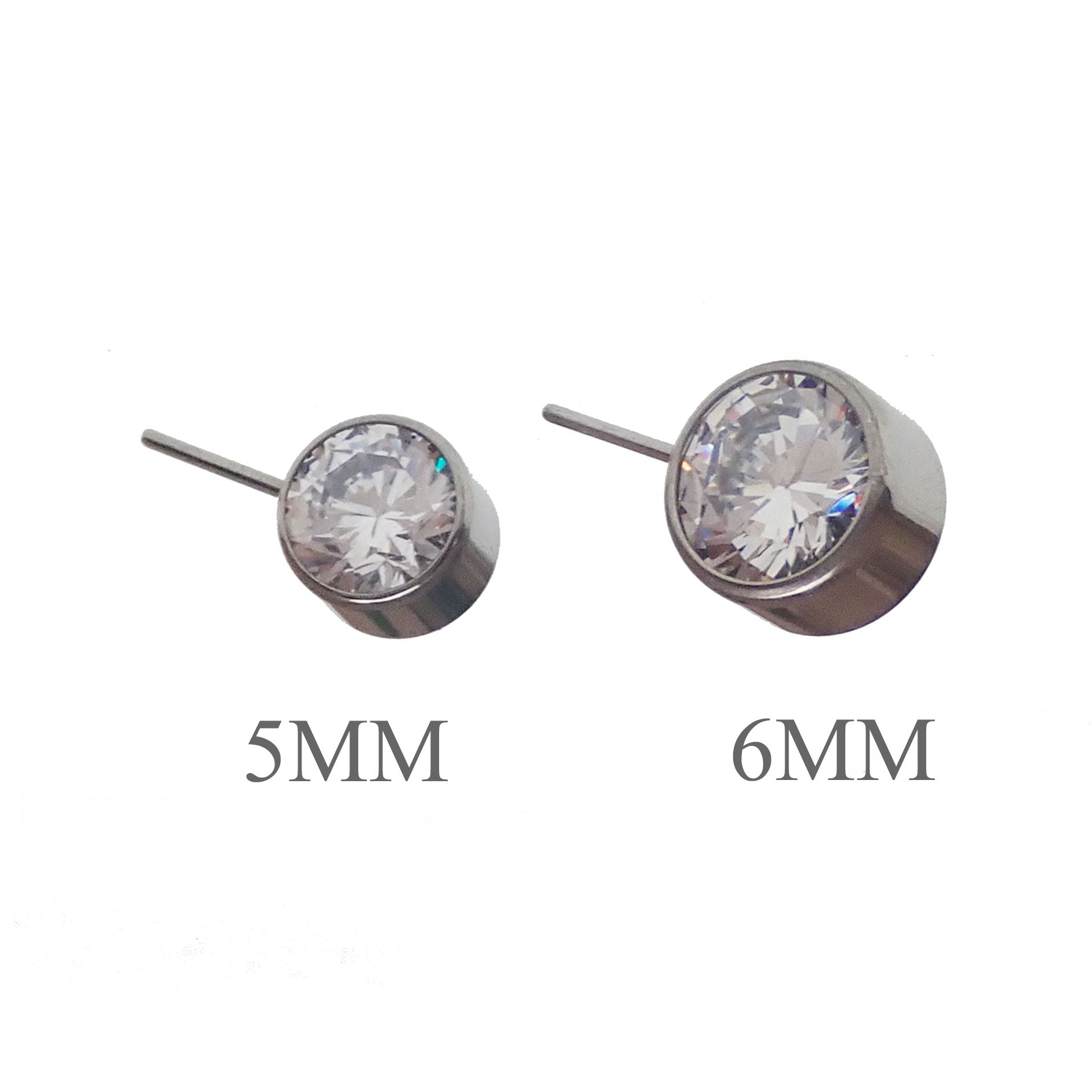 Titanium push fit nipple piercing jewelry with CZ stones, 12g size, 5mm and 12mm lengths, by Body Clickers.