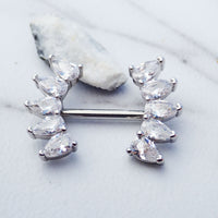 Steel CZ Cluster Nipple Piercing in 14g with 12mm length by Body Clickers, featuring a shiny steel and cubic zirconia cluster design.