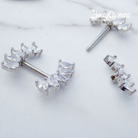 Steel CZ Cluster Nipple Piercing in 14g with 12mm length, featuring a shiny silver design by Body Clickers.