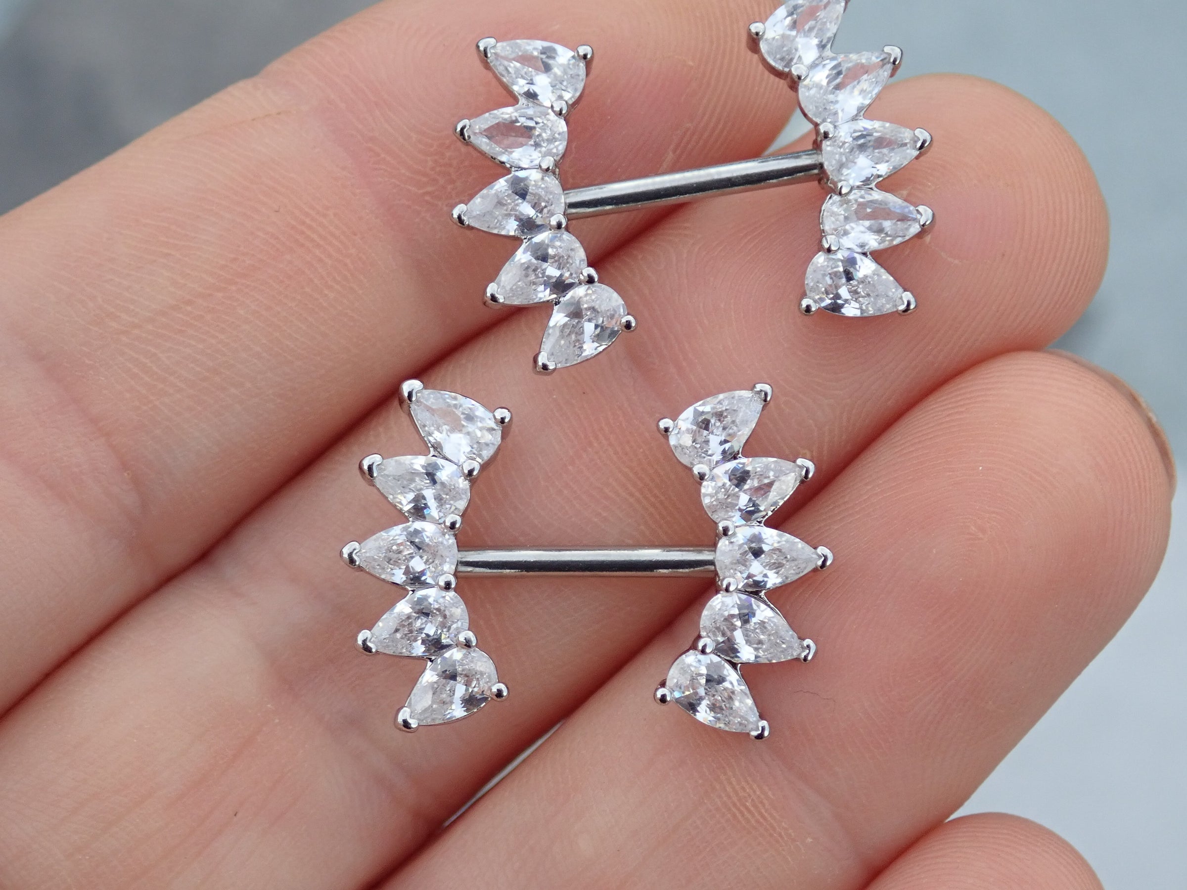 Steel CZ Cluster Nipple Piercing in 14g with 12mm length, featuring a stylish single steel and CZ cluster design.