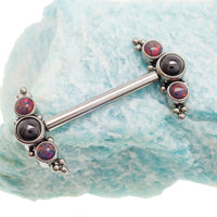 Onyx and black lava beaded nipple cluster piercing by Body Clickers, 14g and 12g, featuring a stylish beaded design.