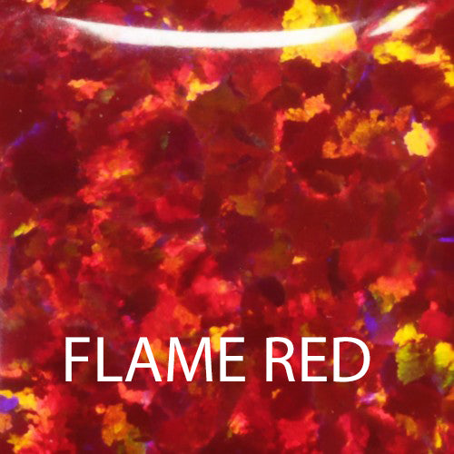 Flame red opal titanium nipple bar piercing by Body Clickers, 14g and 12g, featuring an 8mm decorative bar with vibrant red opal.