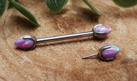 Titanium push fit nipple piercing with multi lavender fire opal bullet cones, 16G, 12mm, by Body Clickers.