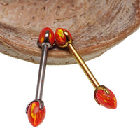 Titanium push fit nipple piercing with orange bullet cone design, 16G size, 12mm length, by Body Clickers.