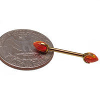 Titanium push fit nipple piercing with orange bullet cone design, 16g gauge and 12mm length, by Body Clickers.