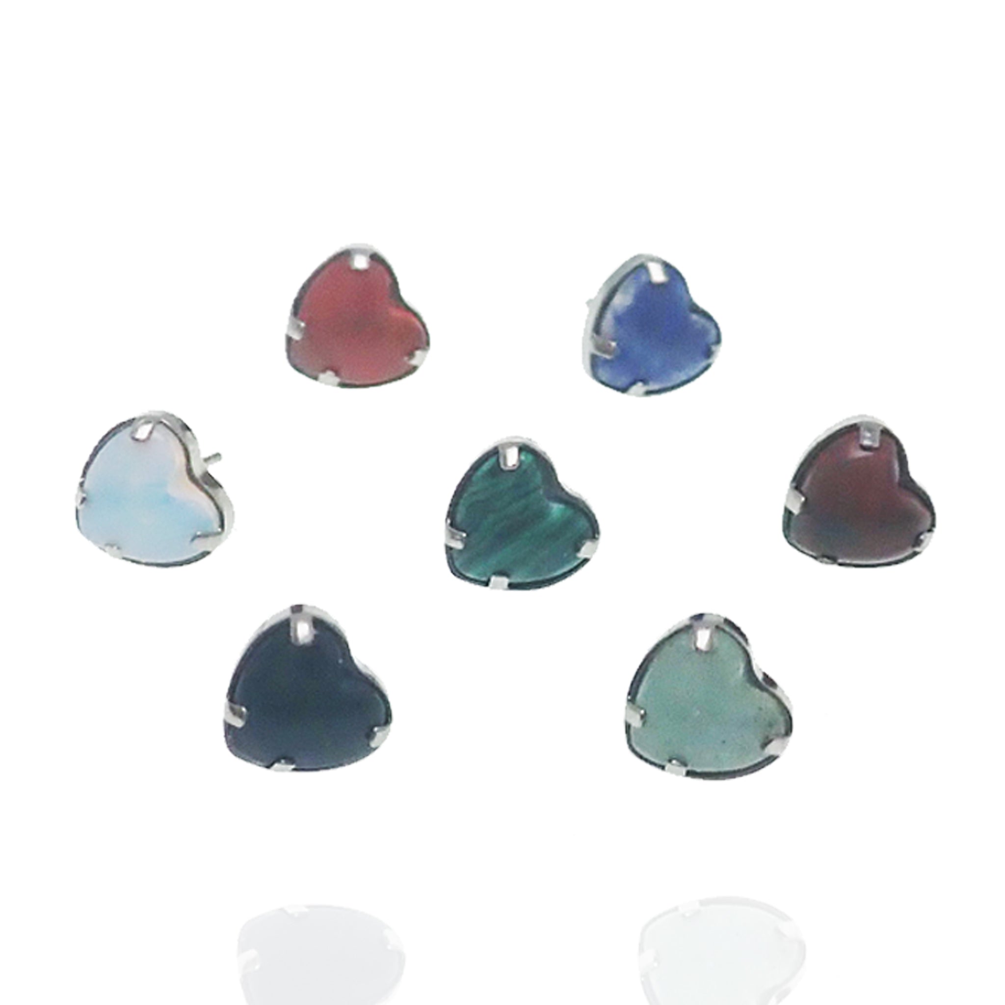 Natural stone heart push fit titanium flatback piercing in 14g to 20g with bloodstone, designed for easy top insertion.