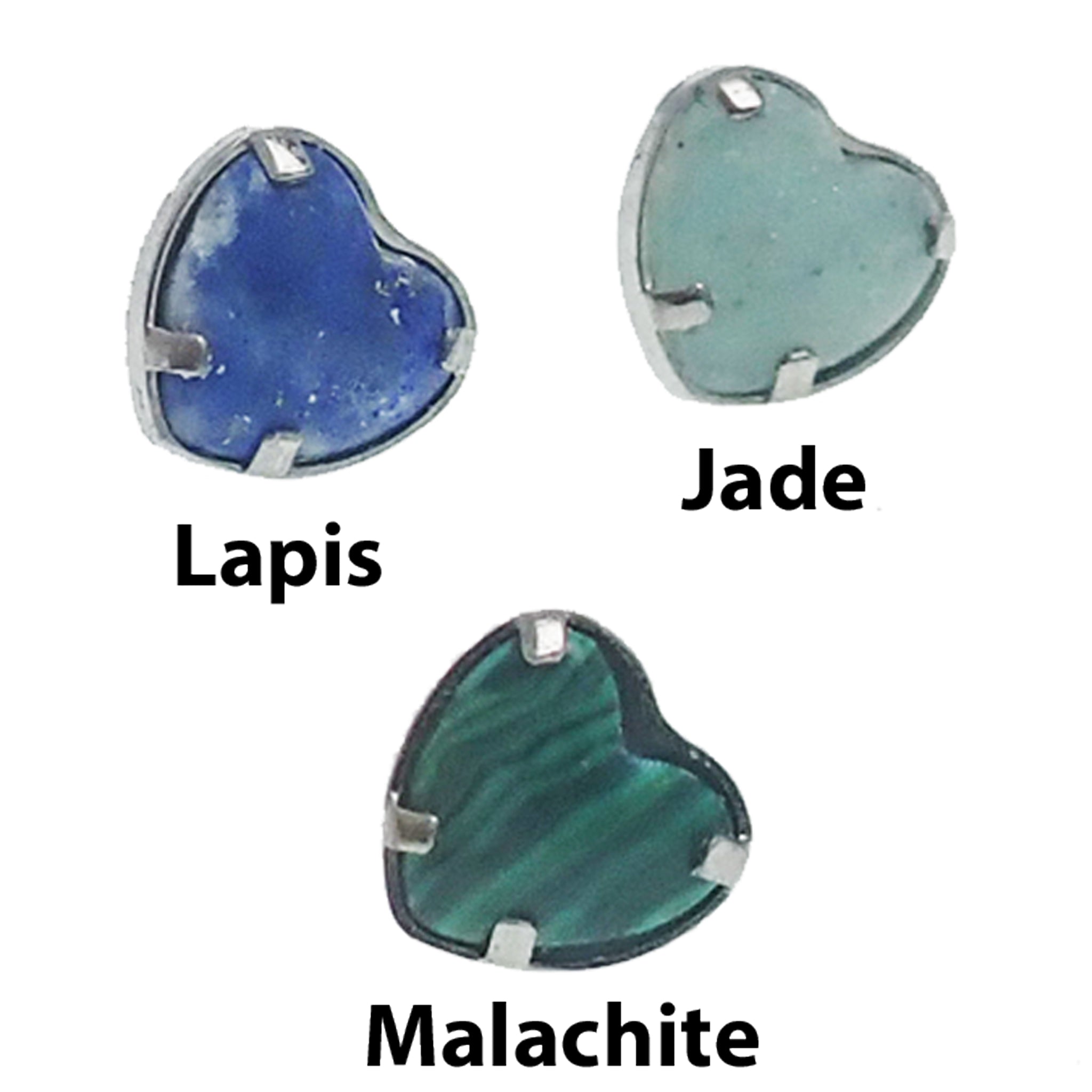 Body Clickers natural stone heart push fit top titanium flatback piercing in 14g to 20g with bloodstone, 6mm size.