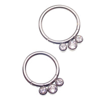 Hinged septum clicker with triple CZ stones in 16g body clickers jewelry, featuring an 8mm design with sparkling stones.