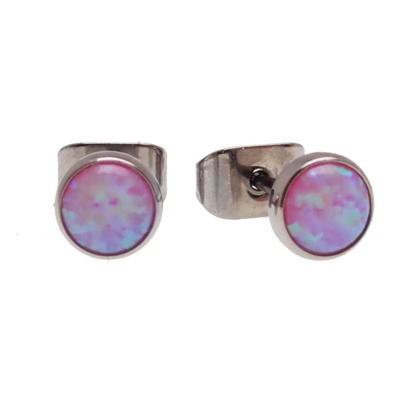 Pair Titanium Earrings Bubble Gum Opal