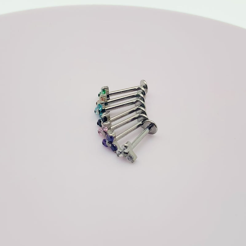 CZ Trio Cluster Flat Back Labret 18g, 16g, 14g