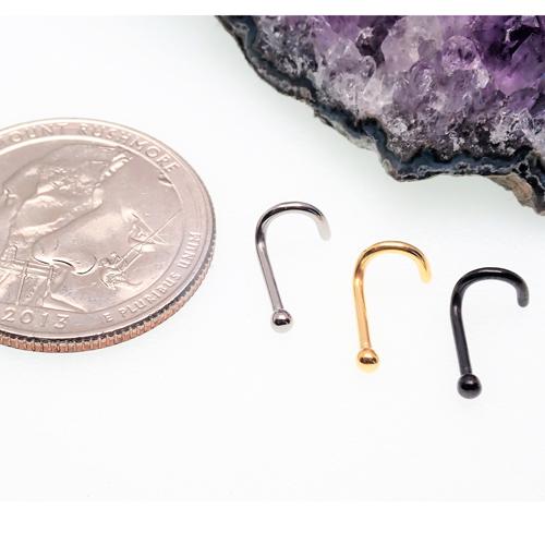 Ball nose cork-style 18g body jewelry piercing by Body Clickers, featuring a titanium nose ring with a smooth ball tip.