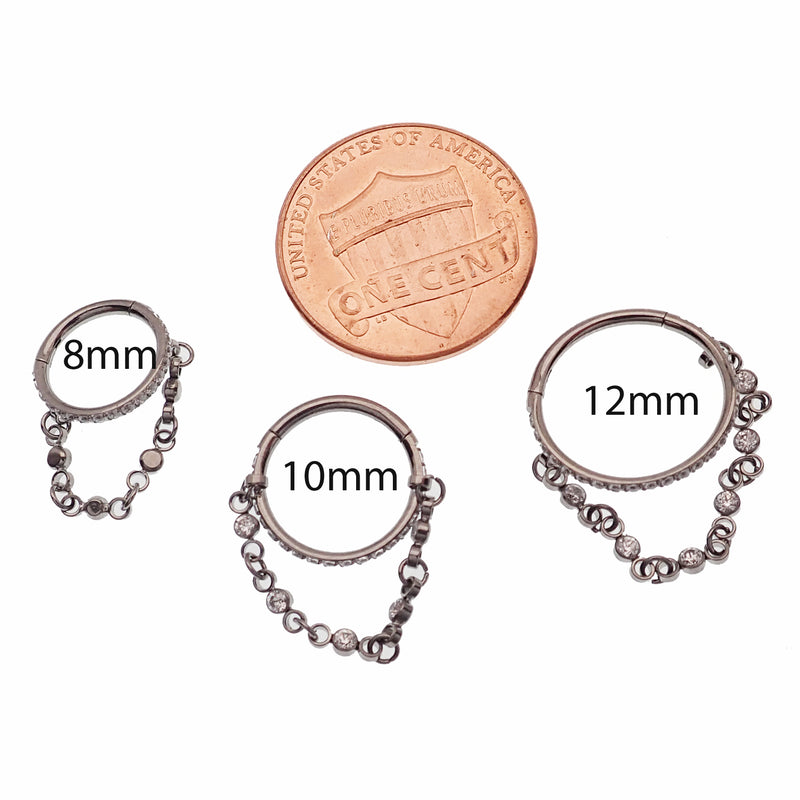 Dangle chain CZ hinged clicker piercing 16g