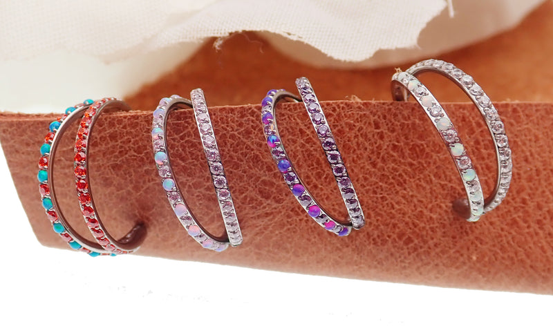 Double Layer 16g Split Opal & CZ Titanium Clicker