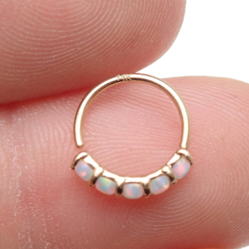 14k Gold Opal Prong 20g Hoop Ring