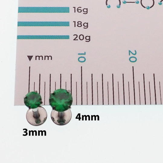 Emerald Green CZ Flatback Earring - 18g, 16g, 14g