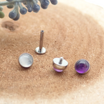 Amethyst / Cloudy Moonstone Titanium Flatback Piercing 14g